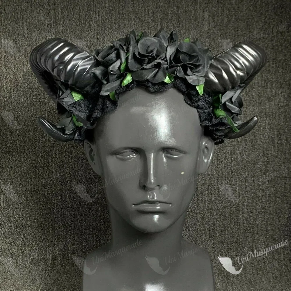 Restyle Sheep Horn Flower Headband Gothic Beauty Horror Horns Halloween Rose